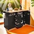 thumbnail image 1 of Glavbiku 55.7'' Black Kitchen Island,Rolling Cart W/ 2 Drop Leaf,Power Outlet,Storage & Drawers, 1 of 14
