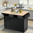 thumbnail image 1 of Glavbiku 55.7" Kitchen Island Cart on Wheel with 2 Drop Leaf,Power Outlet,3 Drawer for Kitchen Black, 1 of 19
