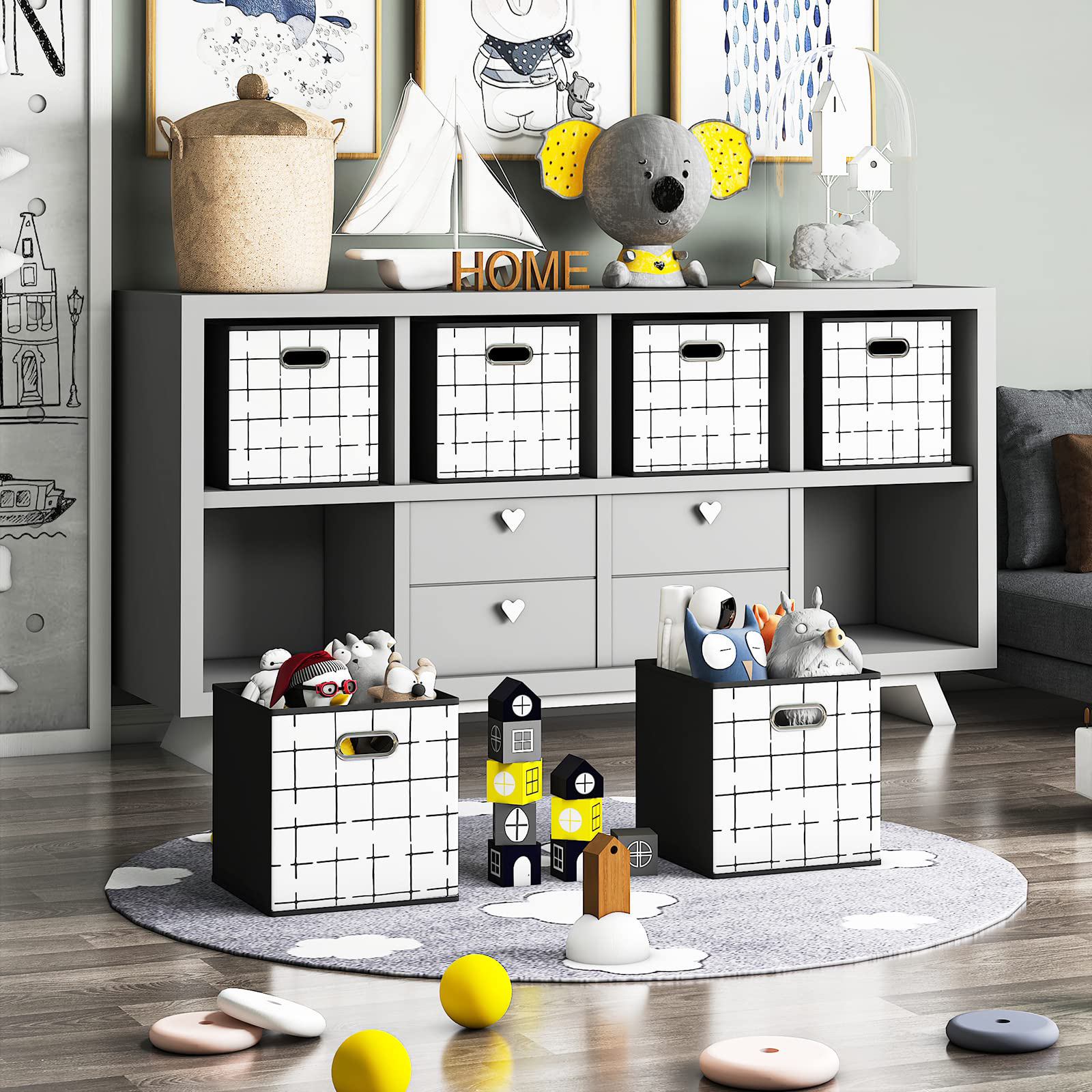 Glavbiku 6 Pack Collapsible Woven Rope Cubes Fabric Storage Bins (13" x