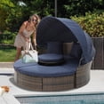 thumbnail image 1 of Glavbiku 64.1" Outdoor Wicker Round Daybed with Cushions,Rattan Sofa Bed with Lift Table,Navy Blue, 1 of 13