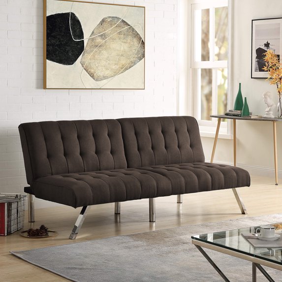 Glavbiku 68" Modern Futon Sofa Bed,Folding Fabric Couch Bed with Metal Legs,Espresso,Adult
