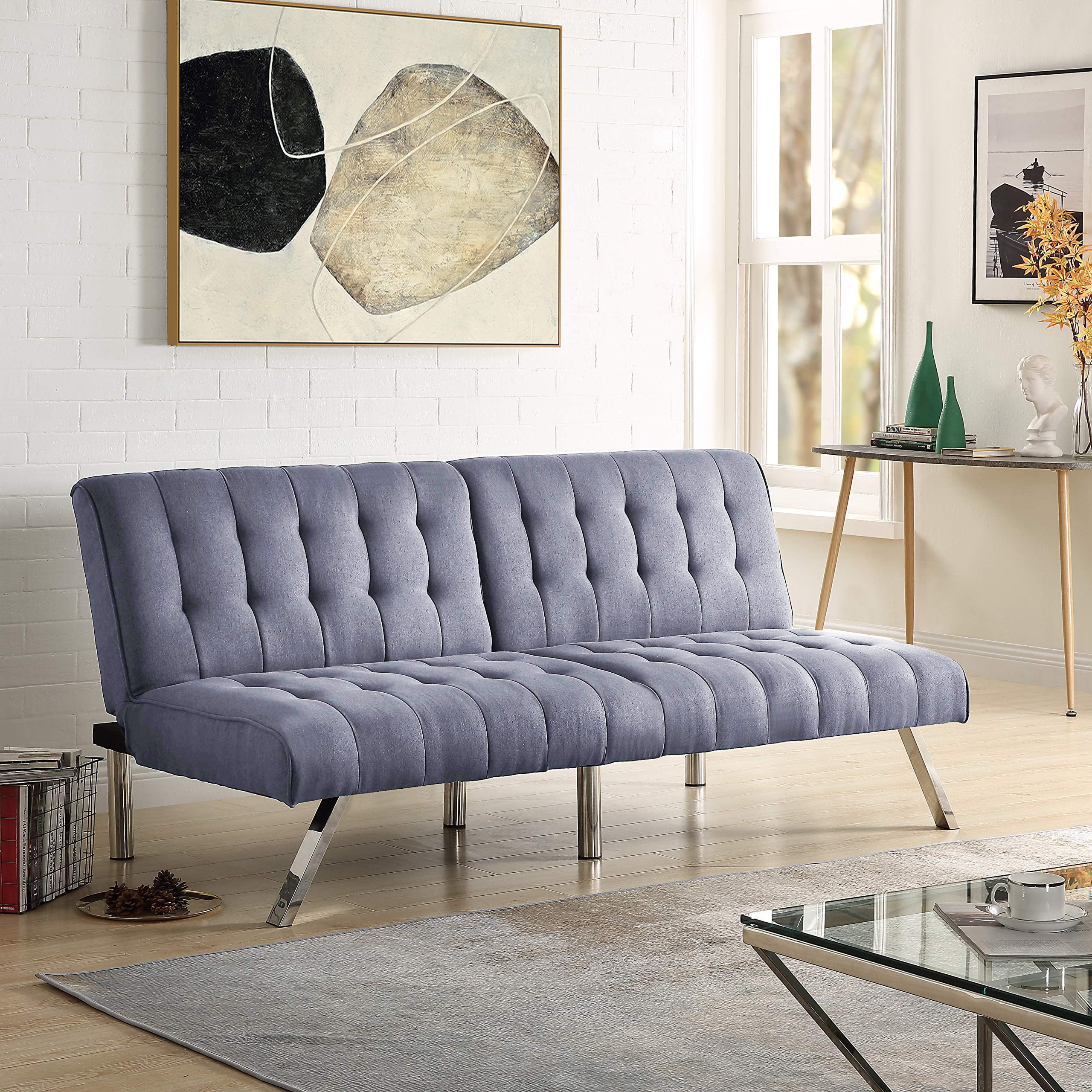 Glavbiku 68" Modern Futon Sofa Bed, Folding Fabric Couch Bed with Metal ...