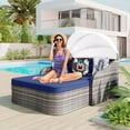 thumbnail image 1 of Glavbiku 79.9" Outdoor Wicker Double Sunbed,PE Rattan Daybed with Adjustable Canopy for Patio,Blue, 1 of 12