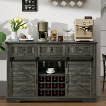 Glavbiku Wood Farmhouse Bar Cabinets,Wine Cabinet with Sliding Barn Door,Wine Rack,Dark Gray,54in
