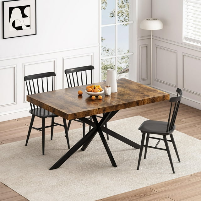 Glavbiku Farmhouse Extendable Dining Table,Indoor 4 Seat Table Cross Metal Leg Brown,55 " -71 "
