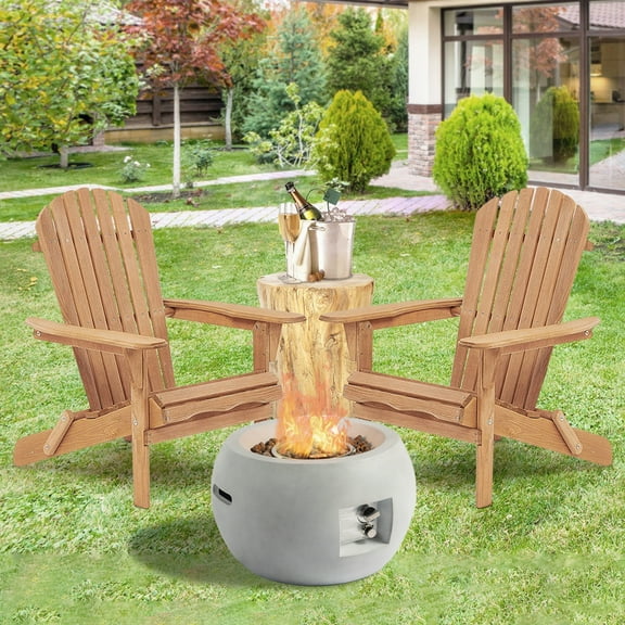 Glavbiku Foldable Wood Adirondack Chair Set of 2,Outdoor Chair for Patio,Brown