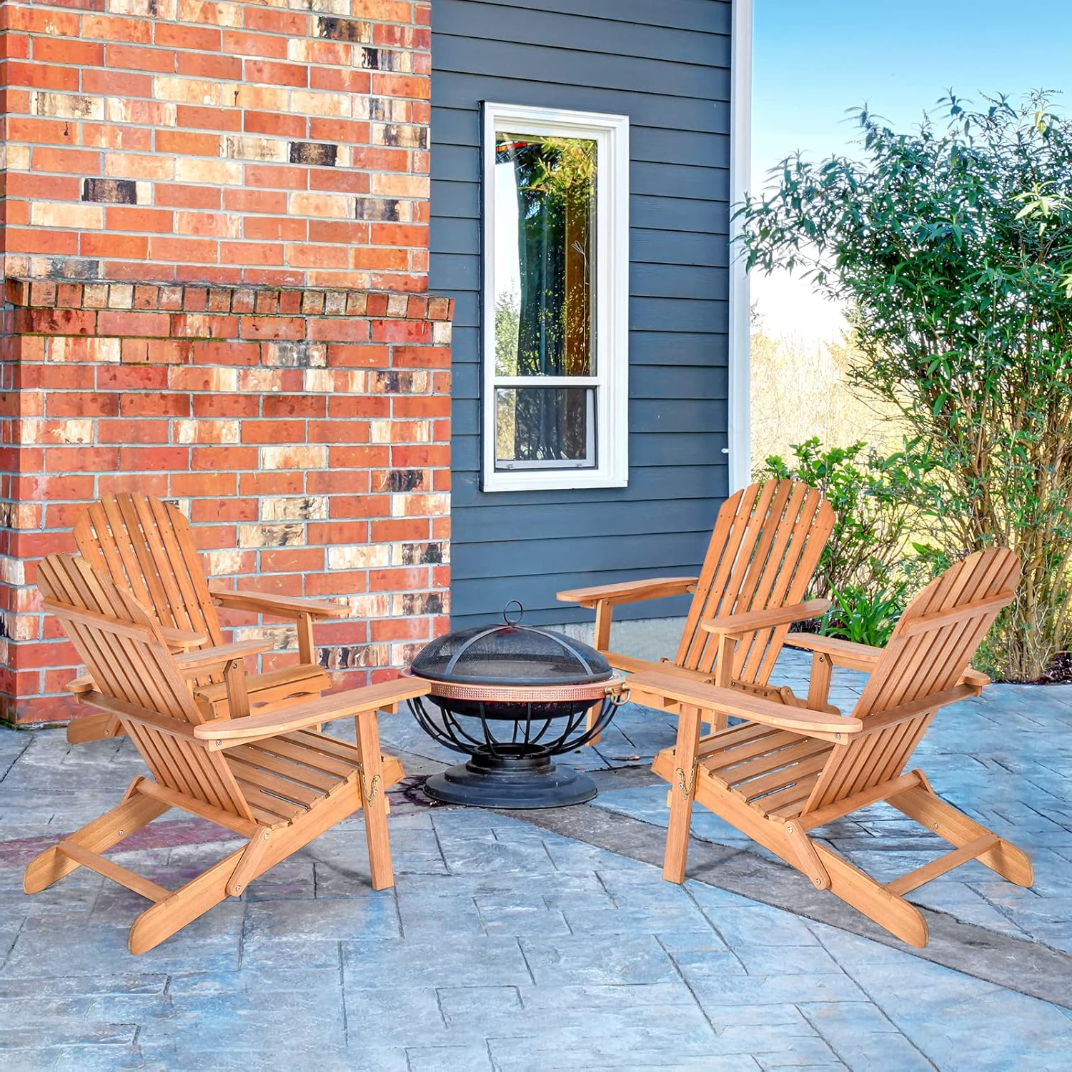 Glavbiku Folding Adirondack Chair Set of 4,Wood Lounge Chairs with High Backrest for Patio,Brown
