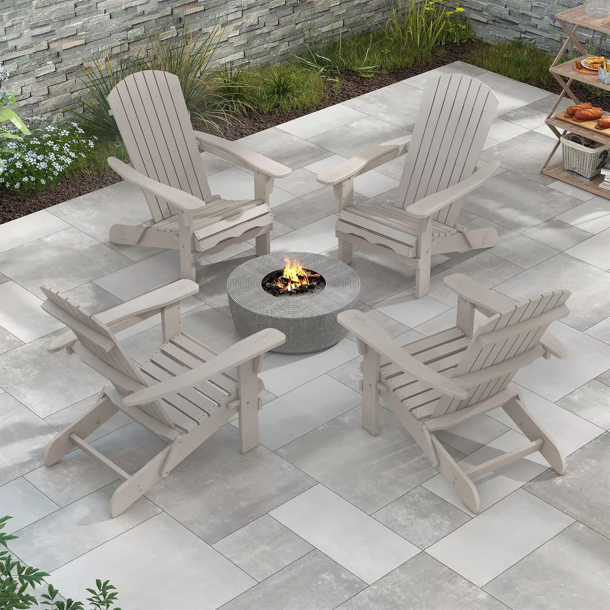 Glavbiku Folding Adirondack Chair Set of 4,Wood Lounge Chairs with High Backrest for Patio,Gray