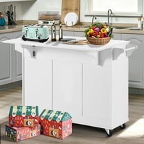 Glavbiku Kitchen Island with Drop Leaf,2 Drawers Rolling Island Cart for Kitchen,White,53.2''