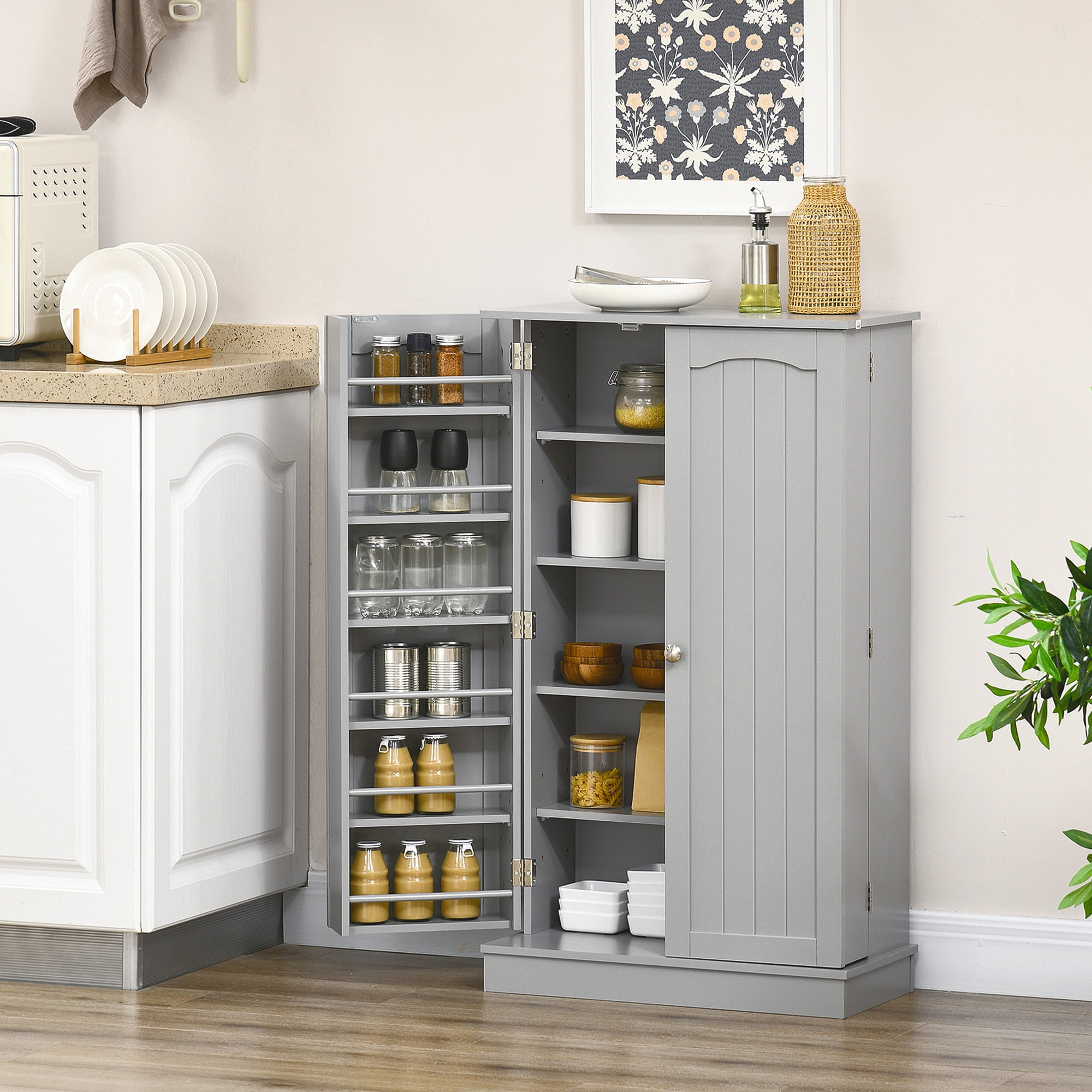 Glavbiku Kitchen Storage Cabinet with 5-Tier Shelves, 12 Side Racks ...