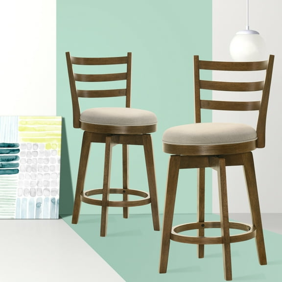 Glavbiku Ladder Back Counter Height Chair Set of 2,Swivel Stools with Upholstered Seat,Walnut