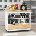 thumbnail image 1 of Glavbiku Rolling Kitchen Island with Wine & Spice Rack,2 Drawers & 3 Open Shelves,Wood Top,White, 1 of 15