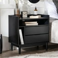 thumbnail image 1 of Glavbiku Mid-Century Solid Wood 2 Drawers Nightstand in Black Finish,Adult, 1 of 14