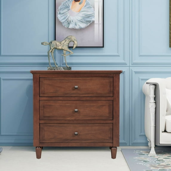 Glavbiku Modern 3 Drawer Nightstand,Wood Cabinet for Bedroom,Brown,Adult