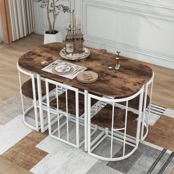 Glavbiku Modern 7-Piece Dining Table Set with Faux Marble Tabletop,55" Kitchen Table Set for 6,White