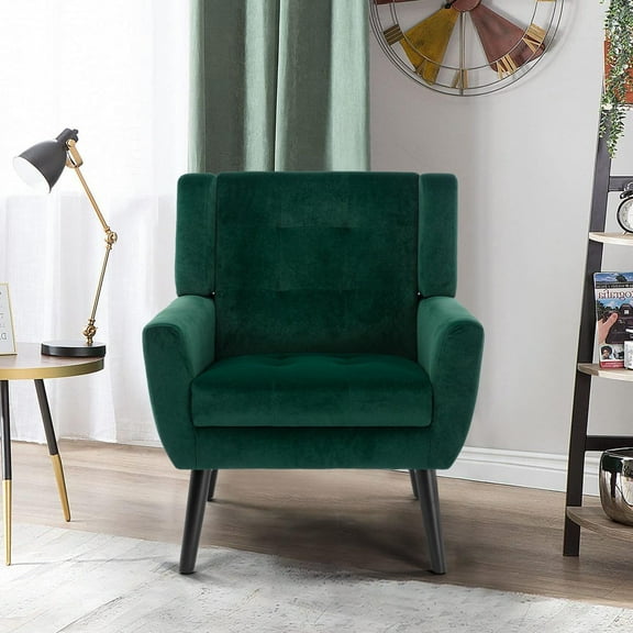 Glavbiku Modern Armchair Velvet Upholstered Accent Chair with Black Leg for Indoor,Dark Green,Adult