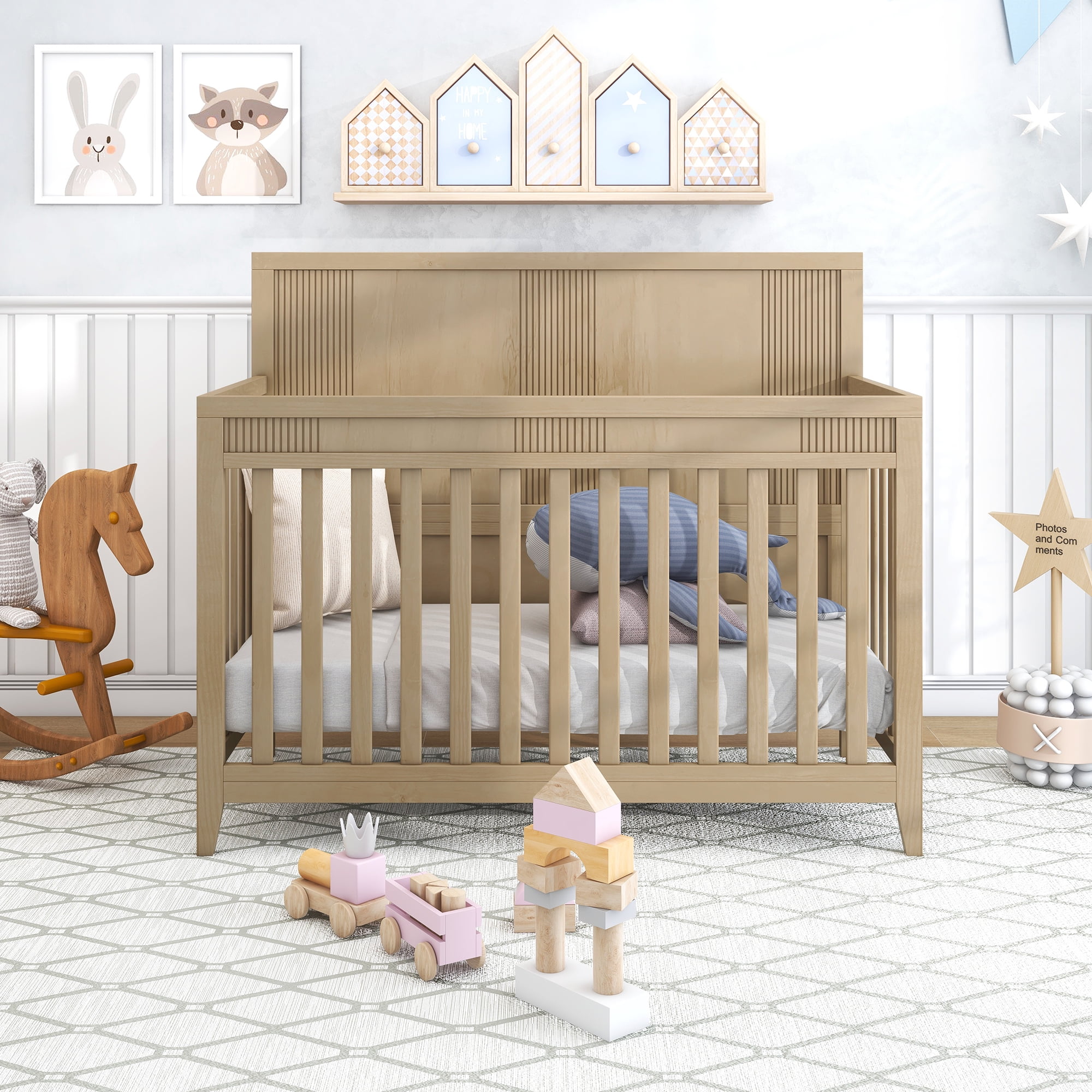 Glavbiku Modern Baby Convertible Cribs with Adjustable Mattress Height
