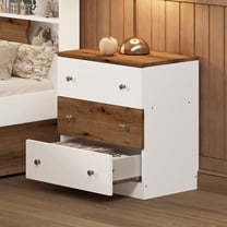 Glavbiku Modern Colorblock Nightstand with 3 Drawers,Wood Side Table for Bedroom,Adult,White & Brown