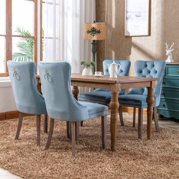 Glavbiku Modern High End Tufted Dining Chair Set of 2,Dining Room Velvet Chairs with Rivets,Light Blue