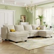 Glavbiku Modern Linen Modular Sectional Sofa,U-Shape Sofa with Storage Ottoman for Living Room,Beige