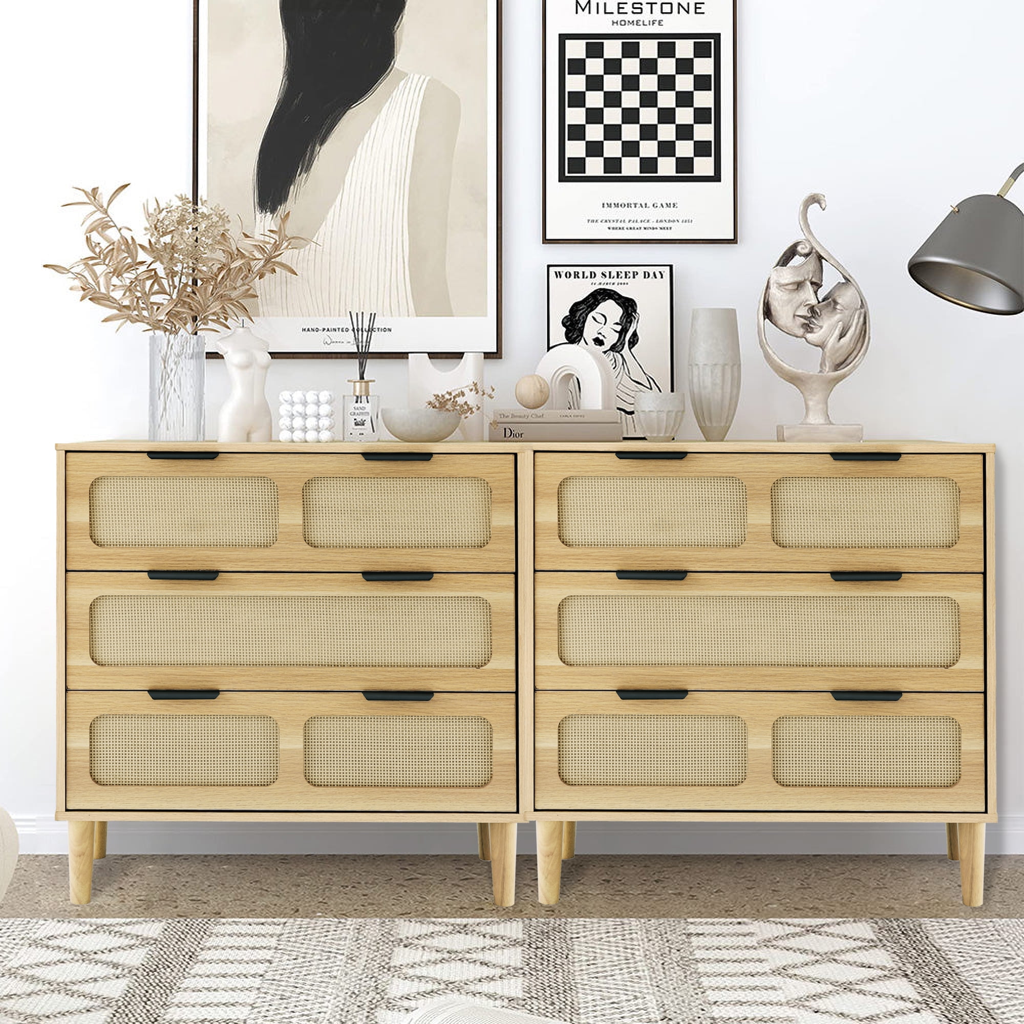 Glavbiku Modern Rattan Dresser with 3 Drawers,Storage Cabinet for Bedroom,Natural,Adult - Walmart.com Glavbiku Modern Rattan Dresser with 3 Drawers,Storage Cabinet for Bedroom,Natural,Adult - Walmart.com