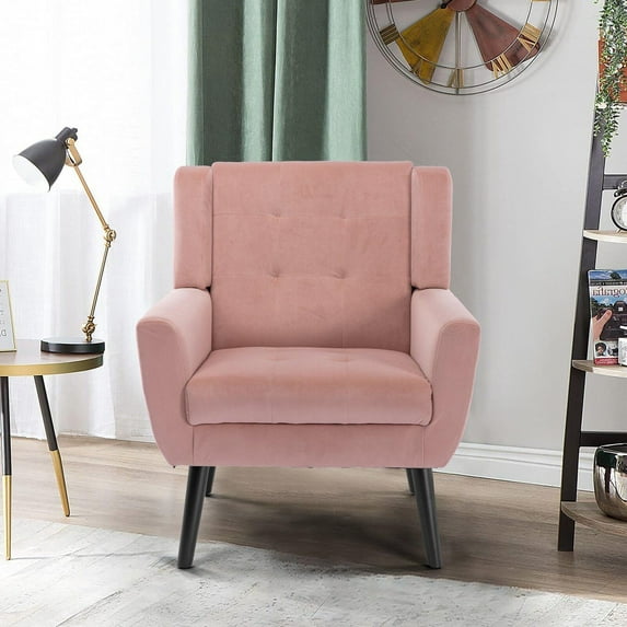 Glavbiku Modern Soft Armchair Velvet Upholstered Accent Chair with Black Leg for Indoor,Pink,Adult