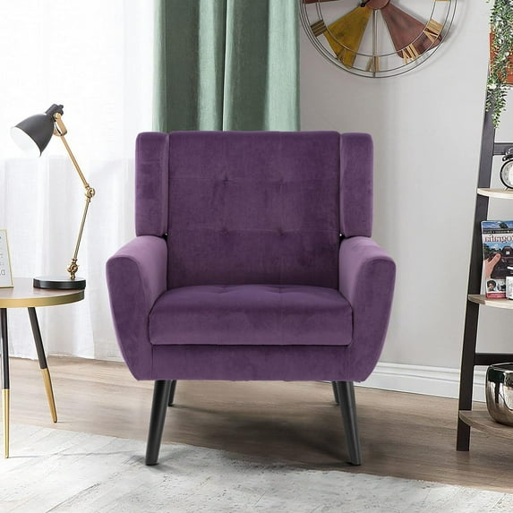 Glavbiku Modern Soft Armchair Velvet Upholstered Accent Chair with Black Leg for Indoor,Purple,Adult