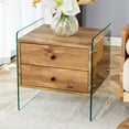 thumbnail image 1 of Glavbiku Modern Tempered Glass Frame Nightstand with 2 Drawers,Bedside Table in Brown Finish, 1 of 14