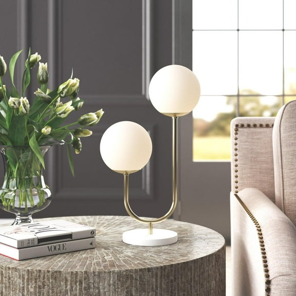 Glavbiku Modern U-Shape Metal Stand 2 Lights Globe Table Lamp,Gold,22in H,Adult