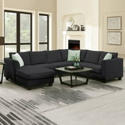 Glavbiku Modular Sofa with Storage Ottoman,L Shape Sofa with 7 Seats for Living Room,Black,112" L