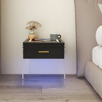 Glavbiku Nightstand with 1 Drawer,Acrylic Base USB Wireless Charging Station for Home,Adult,Black