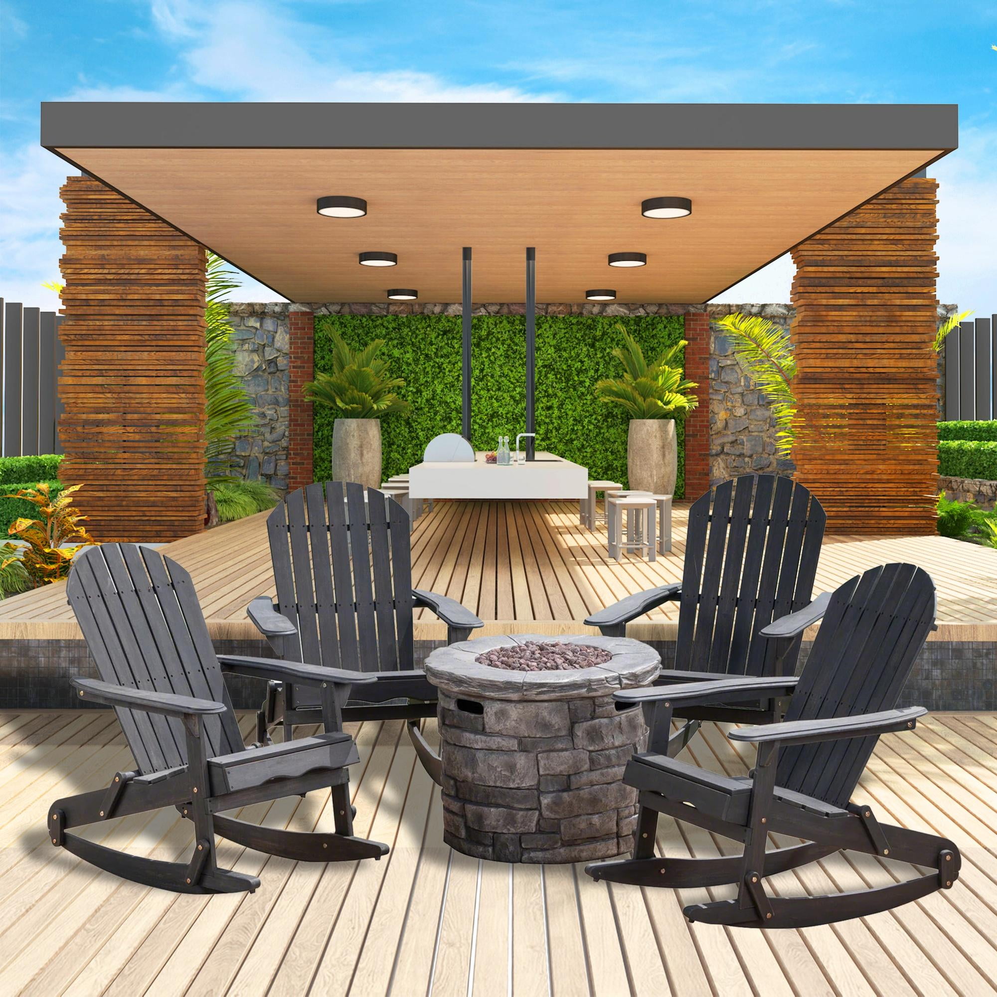 Glavbiku Outdoor Acacia Wood Rocking Adirondack Chair Set of 4 for ...