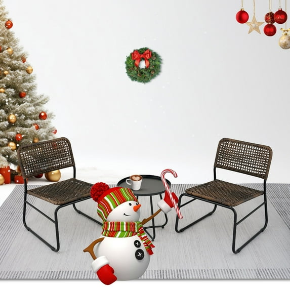 Glavbiku Patio Furniture Set,3 Piece PE Rattan Chair Set with Round Table,Brown and Black