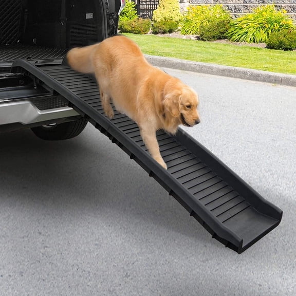 Glavbiku Portable Plastic Foldable Pet Ramp,Dog Ladder with Nonslip Mats for All Size,Black
