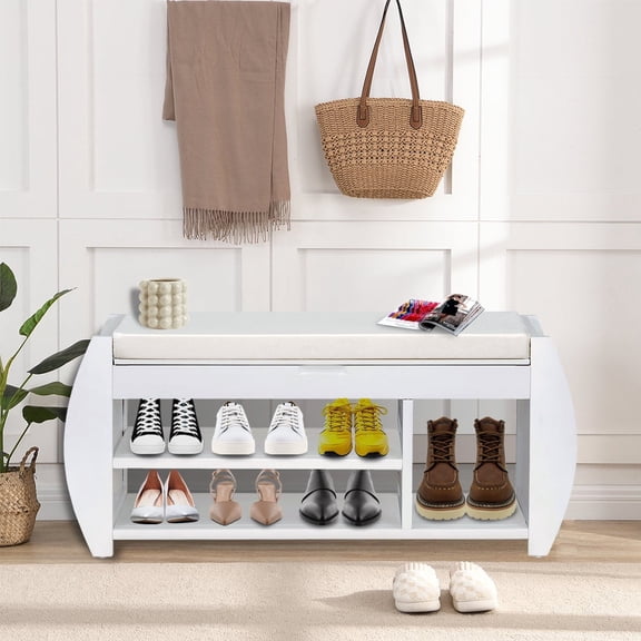 Glavbiku Retro Shoe Storage Bench W/ Cushioned Seat,7 Pairs of Shoe Organizer for Entryway,Adult