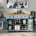thumbnail image 1 of Glavbiku Rolling Kitchen Cart with Drop-Leaf Countertop,Island Cart with 3 Drawer for Kitchen,Blue, 1 of 15