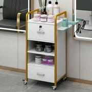 Glavbiku Salon Storage Cabinet,Barber Salon Organizer with 3 Hair Dryer Holder,2 Drawers,White,34"H