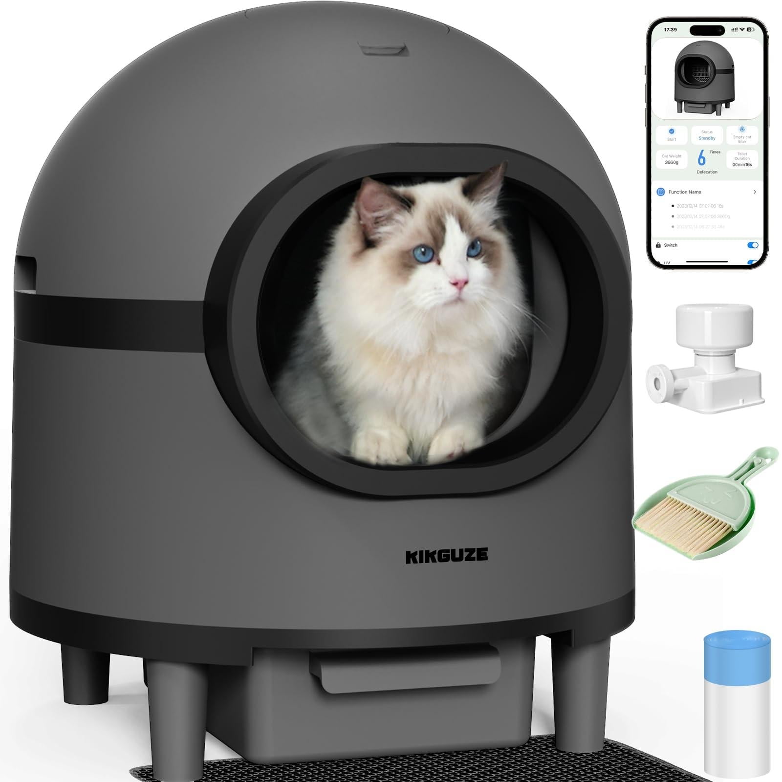 Glavbiku Self Cleaning Cat Litter Box,Cat House Smart App Control,Odor Removal,Low Noise,Black