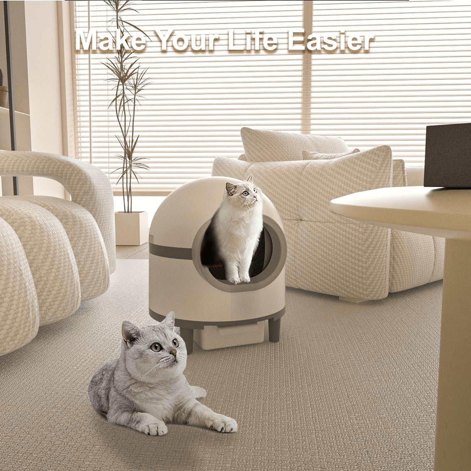 Glavbiku Self Cleaning Cat Litter Box,Cat House Smart App Control,Odor Removal,Low Noise,White