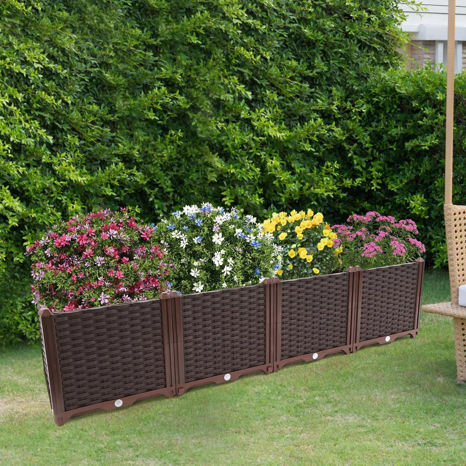 Glavbiku Self-Watering Raised Garden Beds Plastic Planter Boxes for