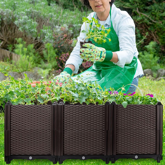 Glavbiku Self-Watering Raised Garden Beds Plastic Planter Boxes for Flowers,15.7"L X 15.7"D X 14.7"H