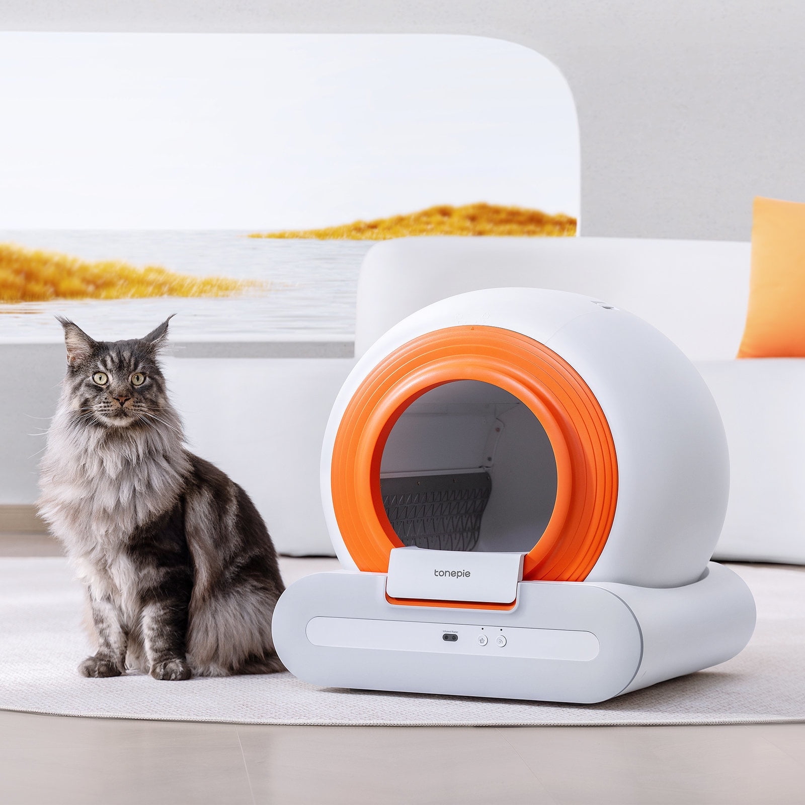 Glavbiku Smart Self-Cleaning Cat Litter Box with App Control,65L Capacity with Mat,Deodorizing,White