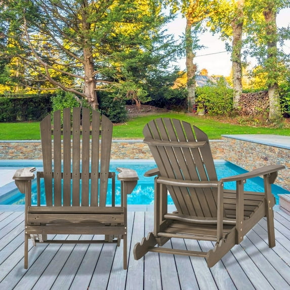 Glavbiku Soild Wood Reclining Adirondack Chair,Outdoor Chairs with Footrest,Gray