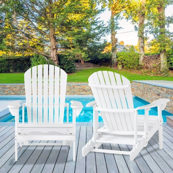 Glavbiku Soild Wood Reclining Adirondack Chair,Outdoor Chairs with Footrest,White