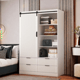 thumbnail image 1 of Glavbiku Farmhouse Tall Bedroom Armoire Wardrobe Closet with Hanging Rod, 4 Drawers, 4 Shelves,Adult, 1 of 13