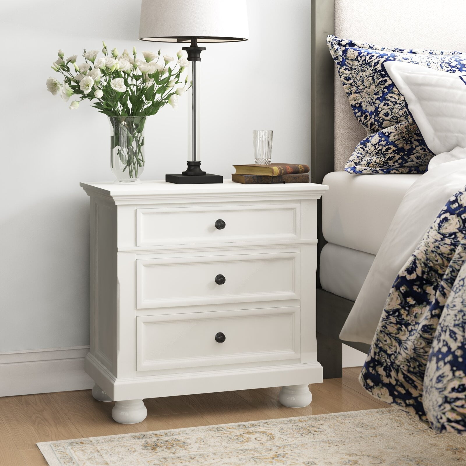 Glavbiku Traditional 2 Drawers Nightstand with Bun Feet,Dresser Table