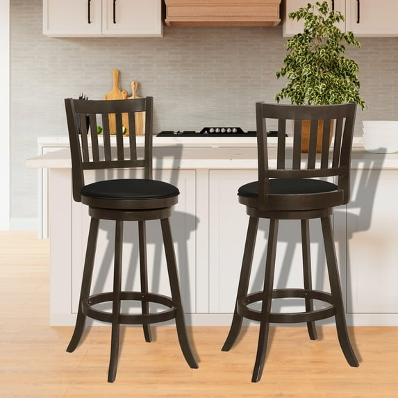 Glavbiku Traditional Counter-Height Swivel Barstools W/ Leather Upholstered Seat,Set of 2 - Espresso