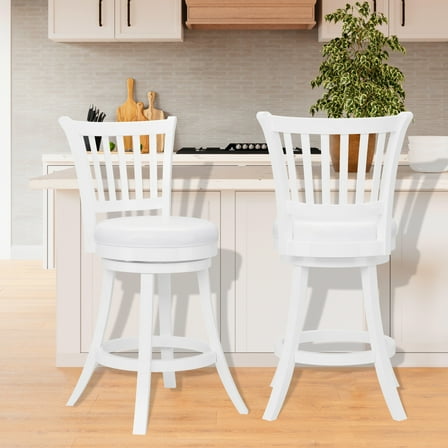 Glavbiku Traditional Counter-Height Swivel Barstools W/ Leather Upholstered Seat,Set of 2 - White