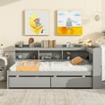thumbnail image 1 of Glavbiku Twin Size Wood Platform Bed Frame with L-shaped Bookcases,Storage Drawer Bed,Gray, 1 of 12