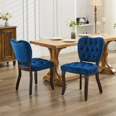 Glavbiku Vintage Tufted Dining Chairs Set of 2,Upholstered Velvet Accent Chairs with Rivet,Blue